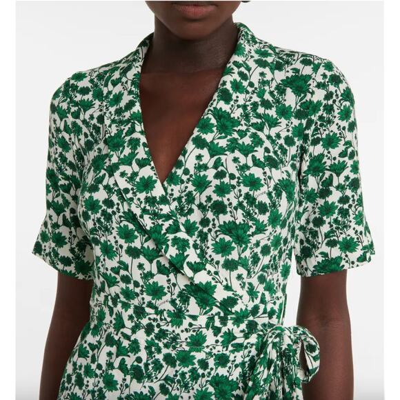 Ganni Green White Floral Wrap Dress Size 2 Hi-Lo Hem Romantic Boho Cottagecore - Picture 11 of 12